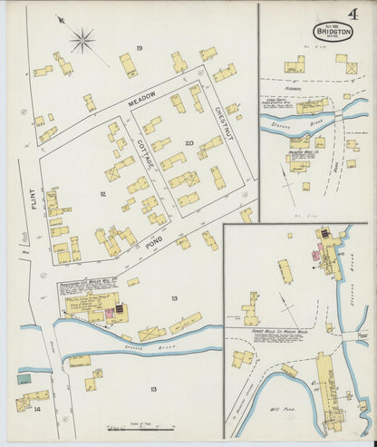 Sanborn Fire Insurance Map from Bridgton, Cumberland County, Maine (1892), Sheet #0004 - Complete Map Set gallery image, historic Sanborn map, vintage wall art, Maine Maine