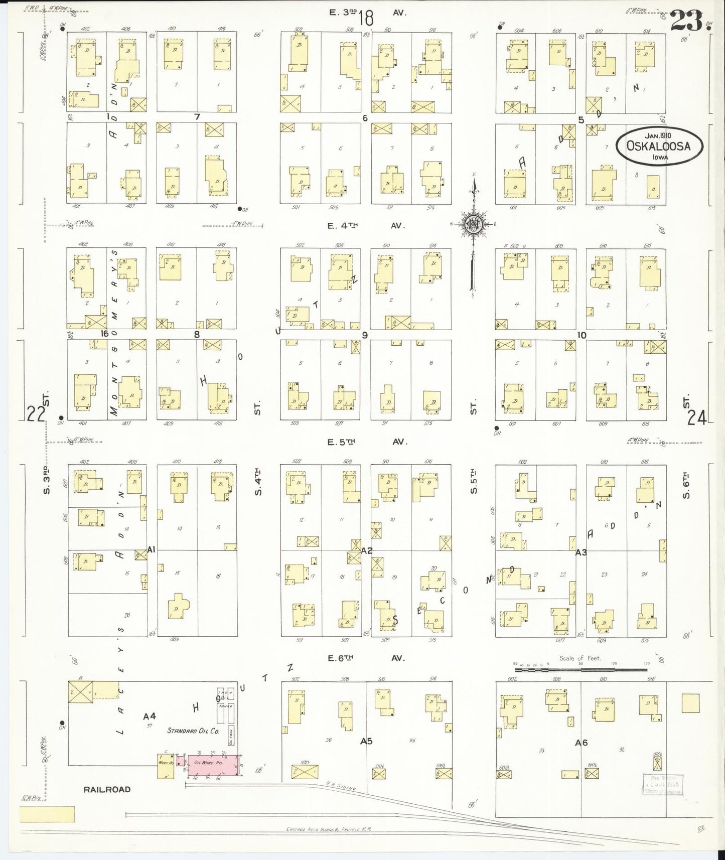 Sanborn Fire Insurance Map from Oskaloosa, Mahaska County, Iowa (1910), Sheet #0023 - Historic Sanborn Fire Insurance Map Print