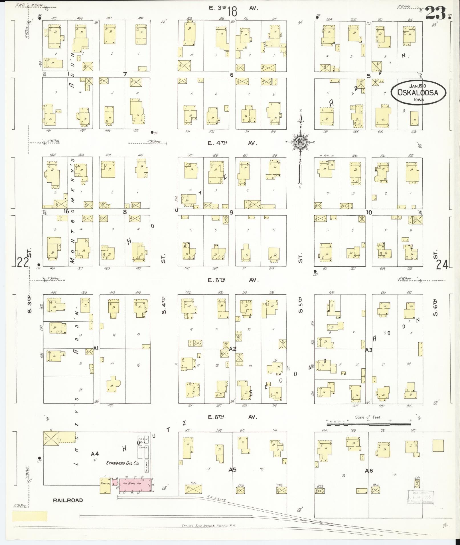 Sanborn Fire Insurance Map from Oskaloosa, Mahaska County, Iowa (1910), Sheet #0023 - Historic Sanborn Fire Insurance Map Print