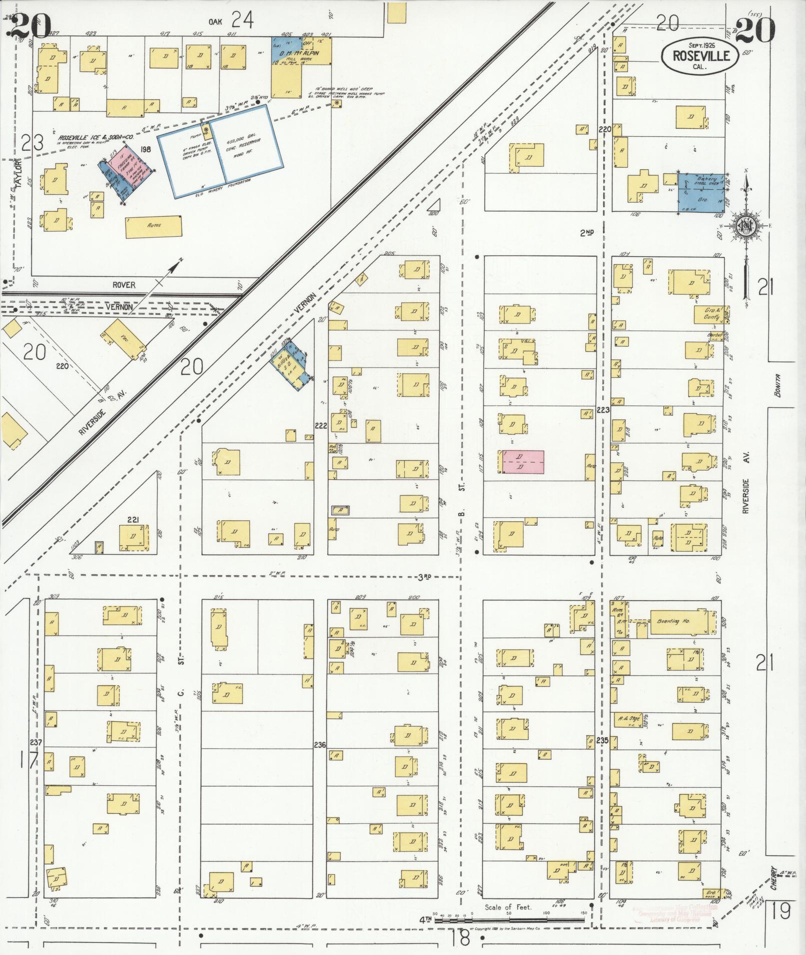 Sanborn Fire Insurance Map from Roseville, Placer County, California (1925), Sheet #0020 - Complete Map Set gallery image, historic Sanborn map, vintage wall art, California California