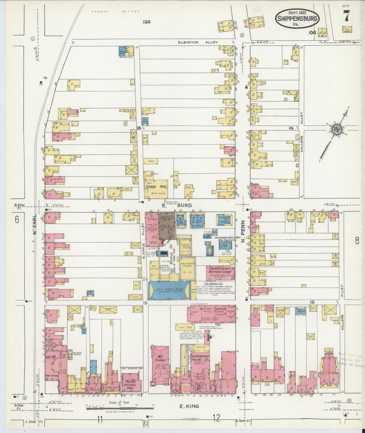 Sanborn Fire Insurance Map from Shippensburg, Cumberland And Franklin Counties, Pennsylvania (1921), Sheet #0007 - Historic Sanborn Fire Insurance Map Print, vintage old map wall art, antique decor, genealogy gift, Counties Pennsylvania map
