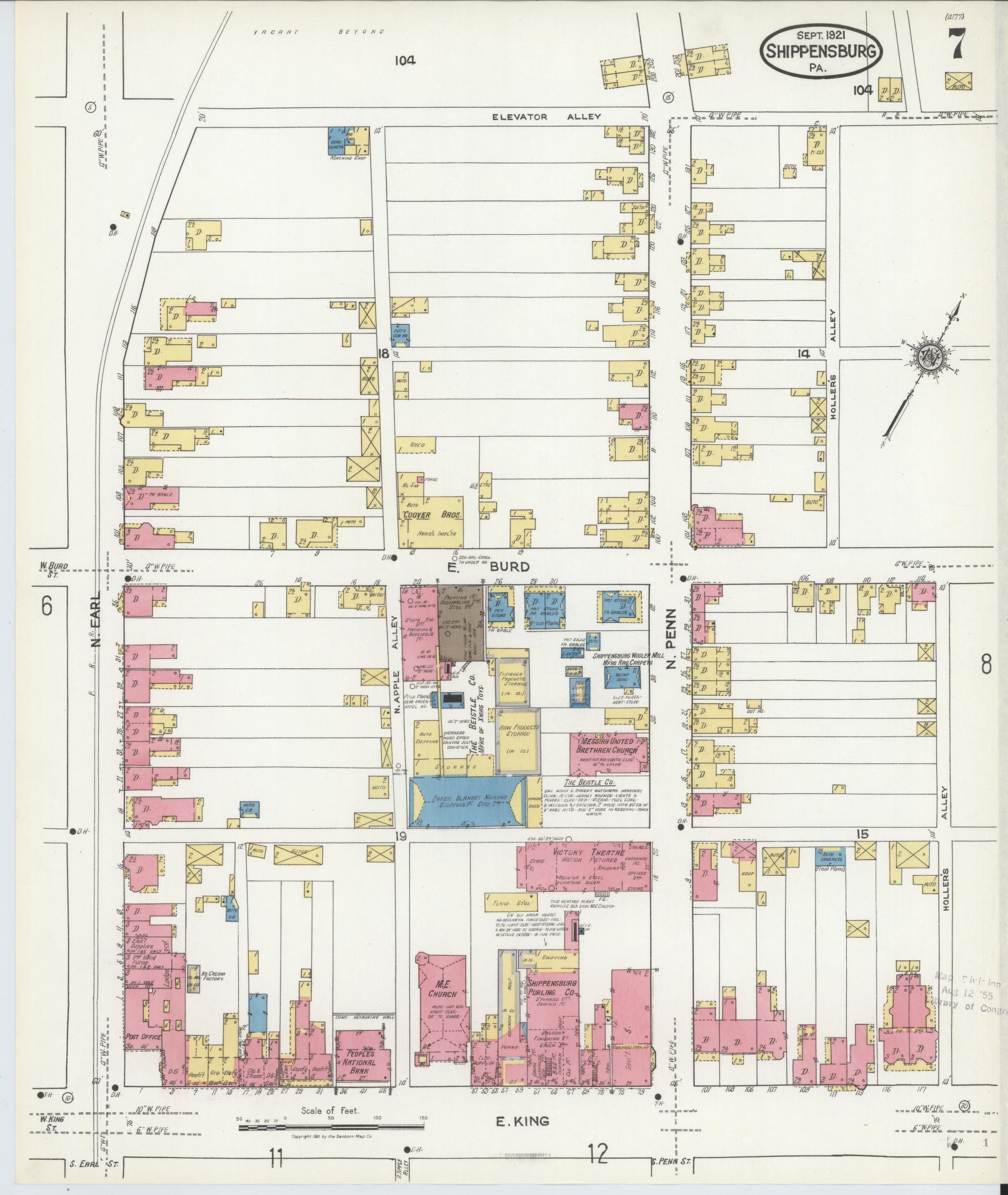 Sanborn Fire Insurance Map from Shippensburg, Cumberland And Franklin Counties, Pennsylvania (1921), Sheet #0007 - Historic Sanborn Fire Insurance Map Print, vintage old map wall art, antique decor, genealogy gift, Counties Pennsylvania map