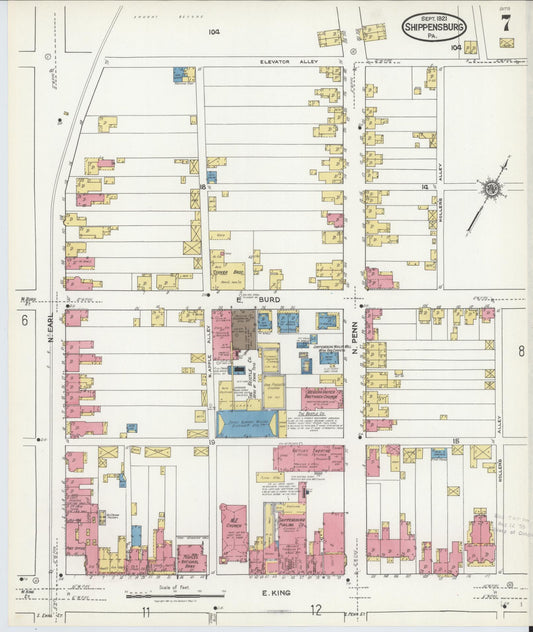 Sanborn Fire Insurance Map from Shippensburg, Cumberland And Franklin Counties, Pennsylvania (1921), Sheet #0007 - Historic Sanborn Fire Insurance Map Print, vintage old map wall art, antique decor, genealogy gift, Counties Pennsylvania map