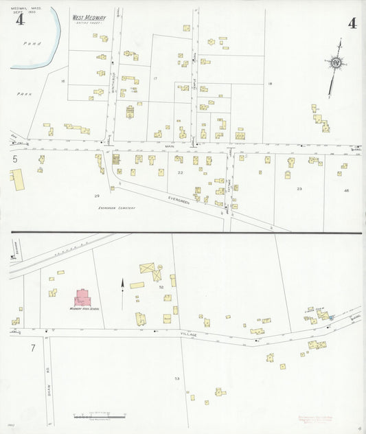Sanborn Fire Insurance Map from Medway, Norfolk County, Massachusetts (1933), Sheet #0004 - Historic Sanborn Fire Insurance Map Print, vintage old map wall art, antique decor, genealogy gift, Massachusetts Massachusetts map