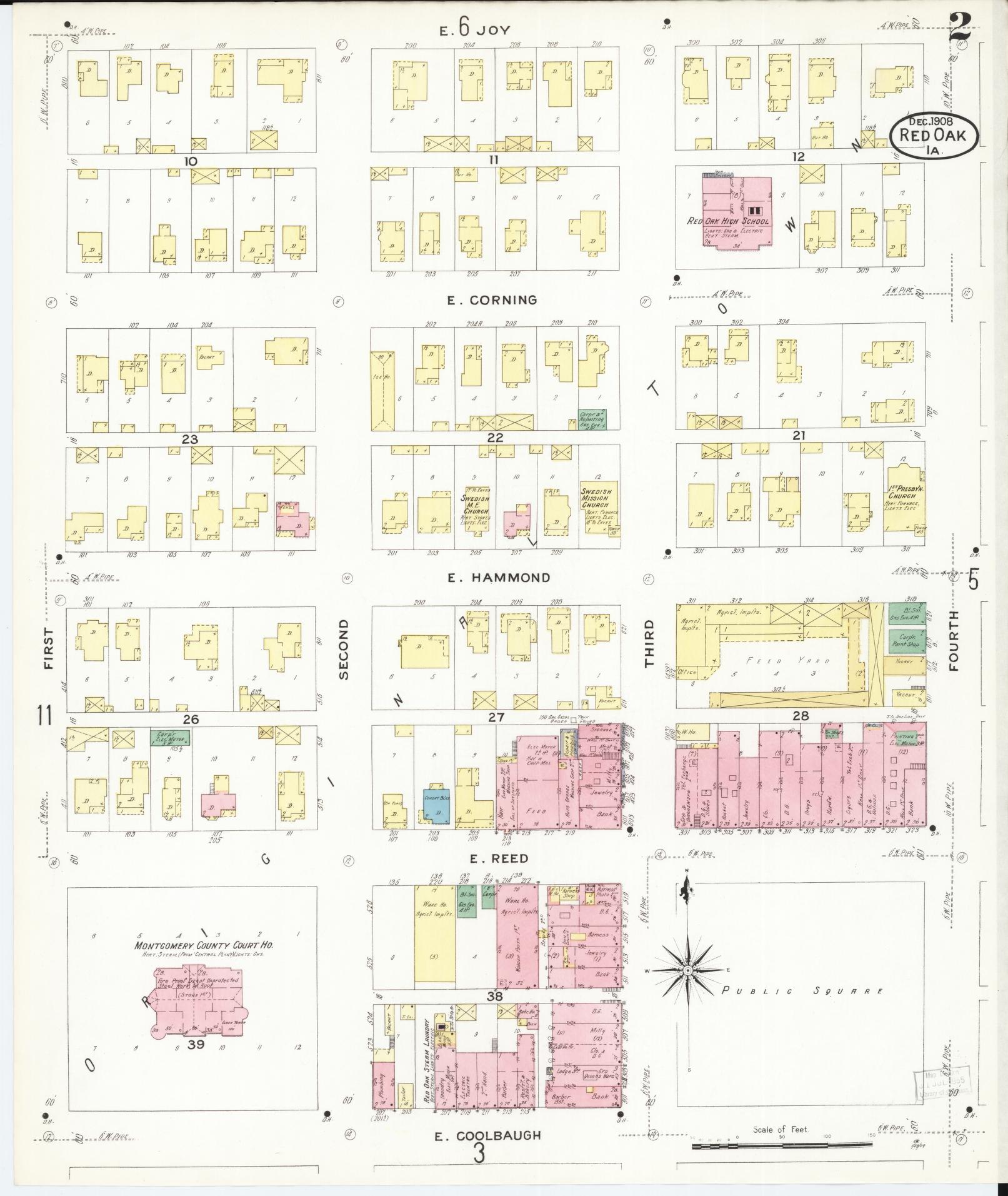 Sanborn Fire Insurance Map from Red Oak, Montgomery County, Iowa (1908), Sheet #0002 - Historic Sanborn Fire Insurance Map Print, vintage old map wall art