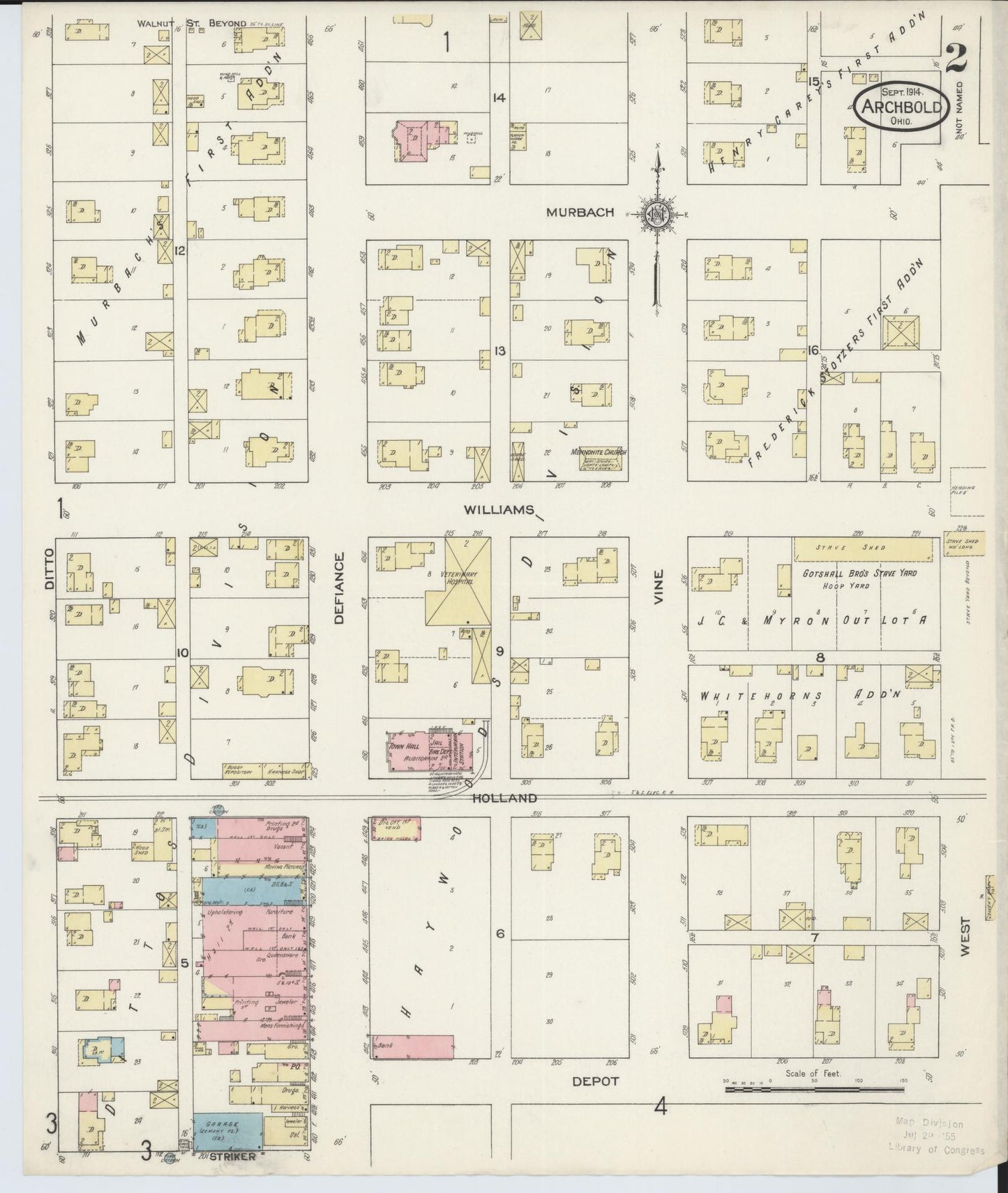 Sanborn Fire Insurance Map from Archbold, Fulton County, Ohio (1914), Sheet #0002 - Historic Sanborn Fire Insurance Map Print, vintage old map wall art, antique decor, genealogy gift, Ohio Ohio map