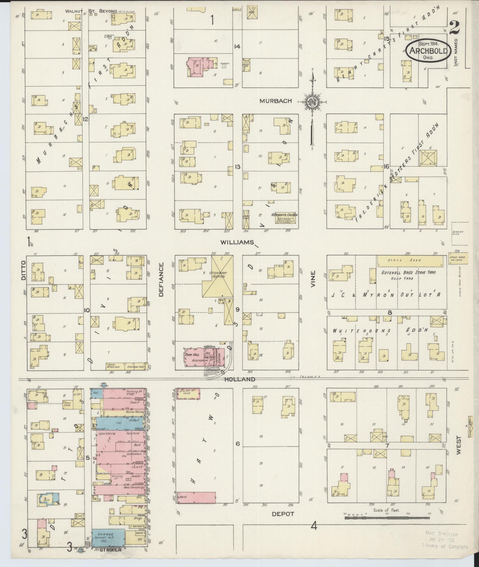 Sanborn Fire Insurance Map from Archbold, Fulton County, Ohio (1914), Sheet #0002 - Historic Sanborn Fire Insurance Map Print, vintage old map wall art, antique decor, genealogy gift, Ohio Ohio map