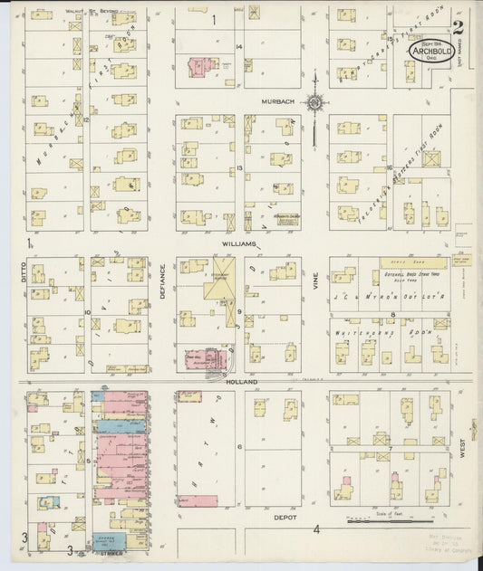 Sanborn Fire Insurance Map from Archbold, Fulton County, Ohio (1914), Sheet #0002 - Historic Sanborn Fire Insurance Map Print, vintage old map wall art, antique decor, genealogy gift, Ohio Ohio map