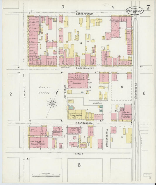 Sanborn Fire Insurance Map from Pensacola, Escambia County, Florida (1897), Sheet #0007 - Historic Sanborn Fire Insurance Map Print, vintage old map wall art, antique decor, genealogy gift, Florida Florida map