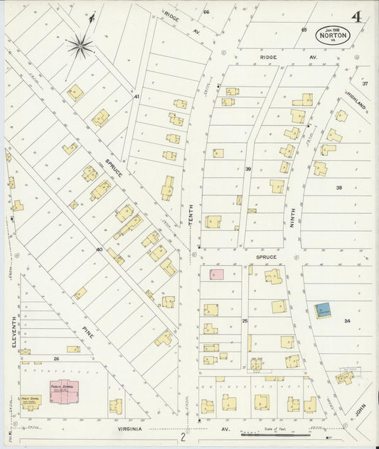 Sanborn Fire Insurance Map from Norton, Independent Cities, Virginia (1908), Sheet #0004 - Historic Sanborn Fire Insurance Map Print, vintage old map wall art, antique decor, genealogy gift, Virginia Virginia map