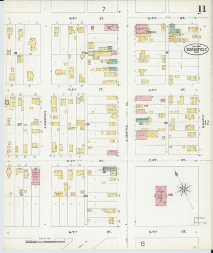 Sanborn Fire Insurance Map from Marshfield, Wood County, Wisconsin (1904), Sheet #0011 - Complete Map Set gallery image, historic Sanborn map, vintage wall art, Wisconsin Wisconsin