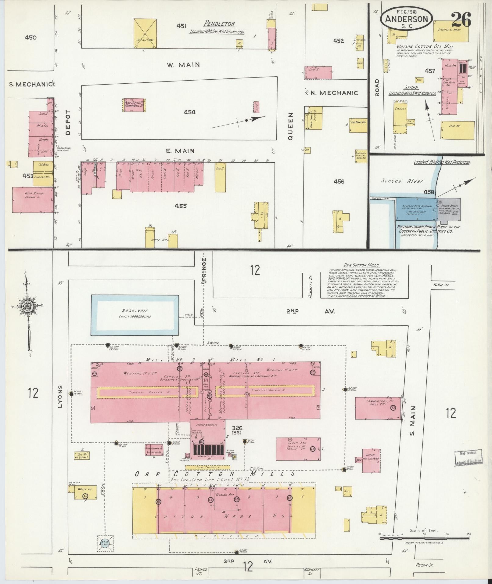 Sanborn Fire Insurance Map from Anderson, Anderson County, South Carolina (1918), Sheet #0026 - Complete Map Set gallery image, historic Sanborn map, vintage wall art, South Carolina South Carolina