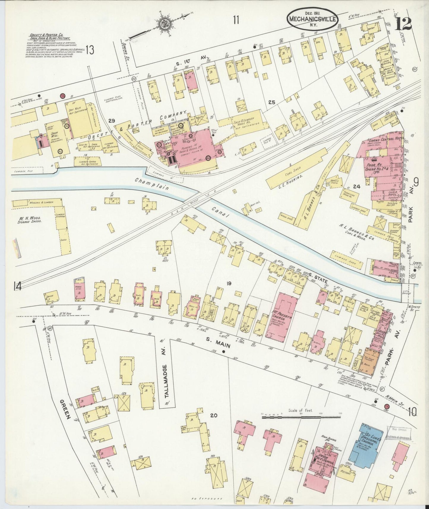 Sanborn Fire Insurance Map from Mechanicville, Saratoga County, New York (1911), Sheet #0012 - Historic Sanborn Fire Insurance Map Print, vintage old map wall art, antique decor, genealogy gift, New York New York map