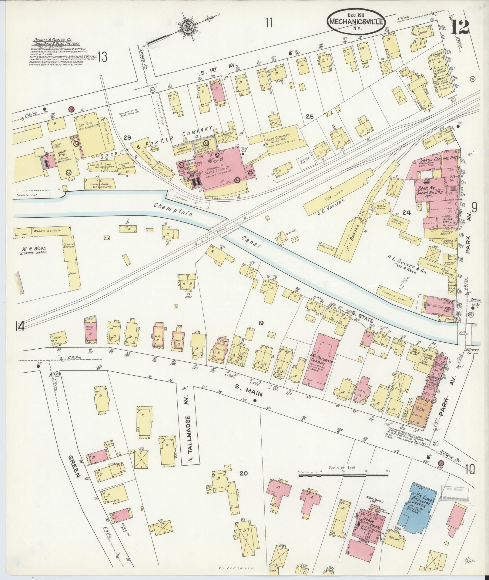 Sanborn Fire Insurance Map from Mechanicville, Saratoga County, New York (1911), Sheet #0012 - Historic Sanborn Fire Insurance Map Print, vintage old map wall art, antique decor, genealogy gift, New York New York map