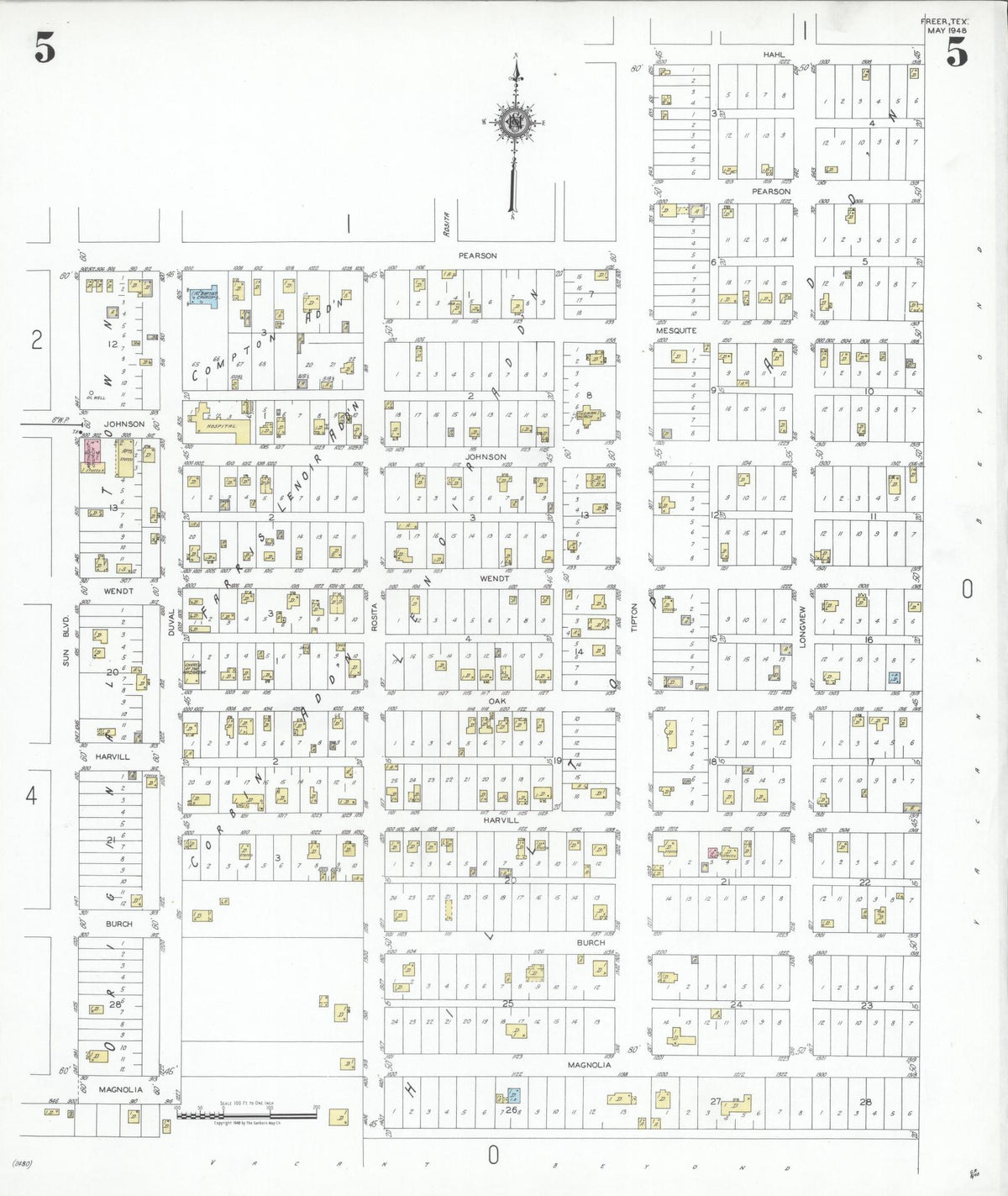 Sanborn Fire Insurance Map from Freer, Duval County, Texas (1948), Sheet #0005 - Historic Sanborn Fire Insurance Map Print, vintage old map wall art, antique decor, genealogy gift, Texas Texas map