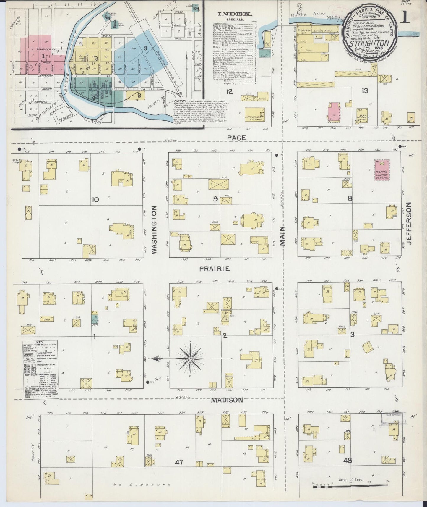 Sanborn Fire Insurance Map from Stoughton, Dane County, Wisconsin (1892), Sheet #0001 - Complete Map Set gallery image, historic Sanborn map, vintage wall art, Wisconsin Wisconsin