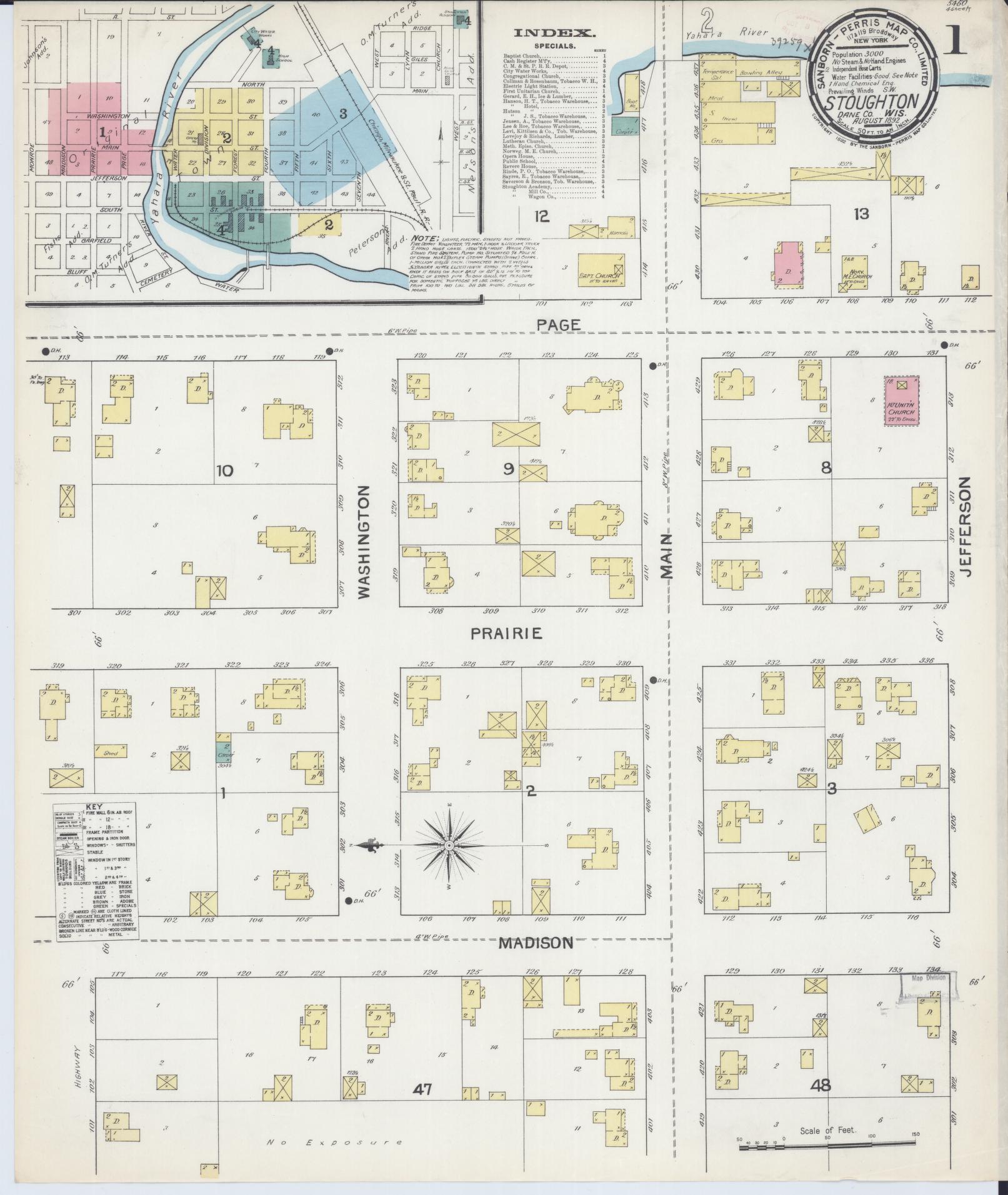 Sanborn Fire Insurance Map from Stoughton, Dane County, Wisconsin (1892), Sheet #0001 - Complete Map Set gallery image, historic Sanborn map, vintage wall art, Wisconsin Wisconsin