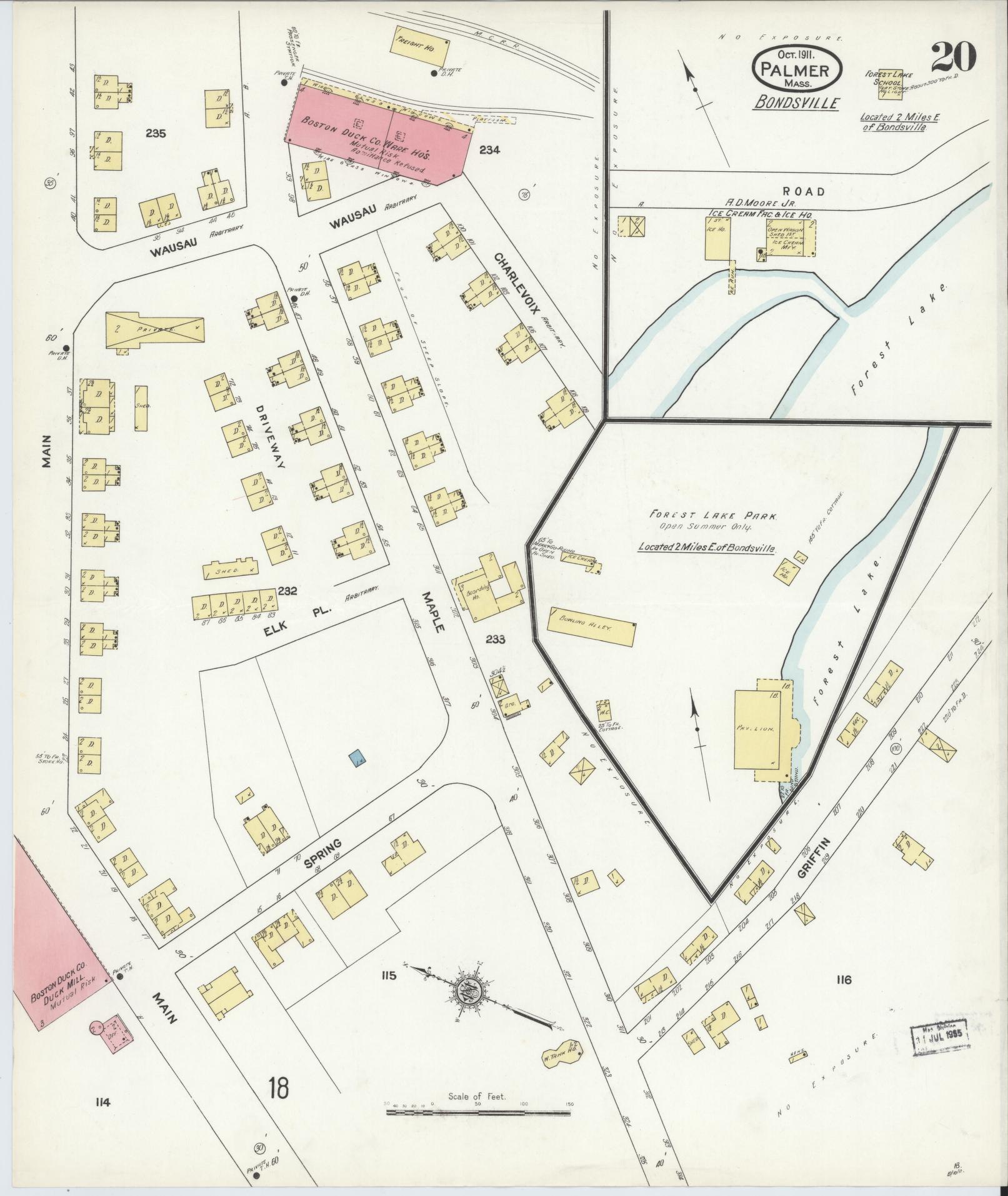 Sanborn Fire Insurance Map from Palmer, Hampden County, Massachusetts (1911), Sheet #0020 - Historic Sanborn Fire Insurance Map Print, vintage old map wall art, antique decor, genealogy gift, Massachusetts Massachusetts map