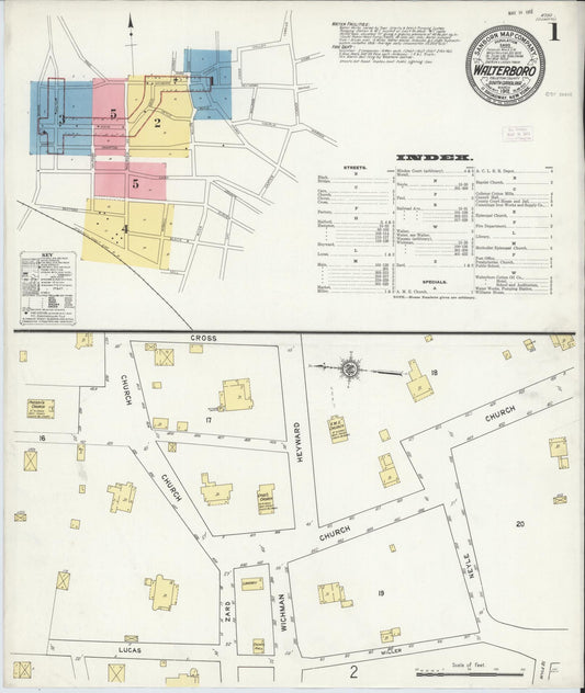 Sanborn Fire Insurance Map from Walterboro, Colleton County, South Carolina (1912), Sheet #0001 - Historic Sanborn Fire Insurance Map Print, vintage old map wall art, antique decor, genealogy gift, South Carolina South Carolina map