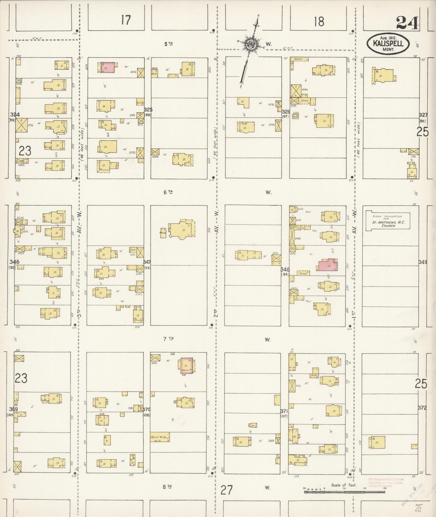Sanborn Fire Insurance Map from Kalispell, Flathead County, Montana (1910), Sheet #0024 - Historic Sanborn Fire Insurance Map Print, vintage old map wall art, antique decor, genealogy gift, Montana Montana map