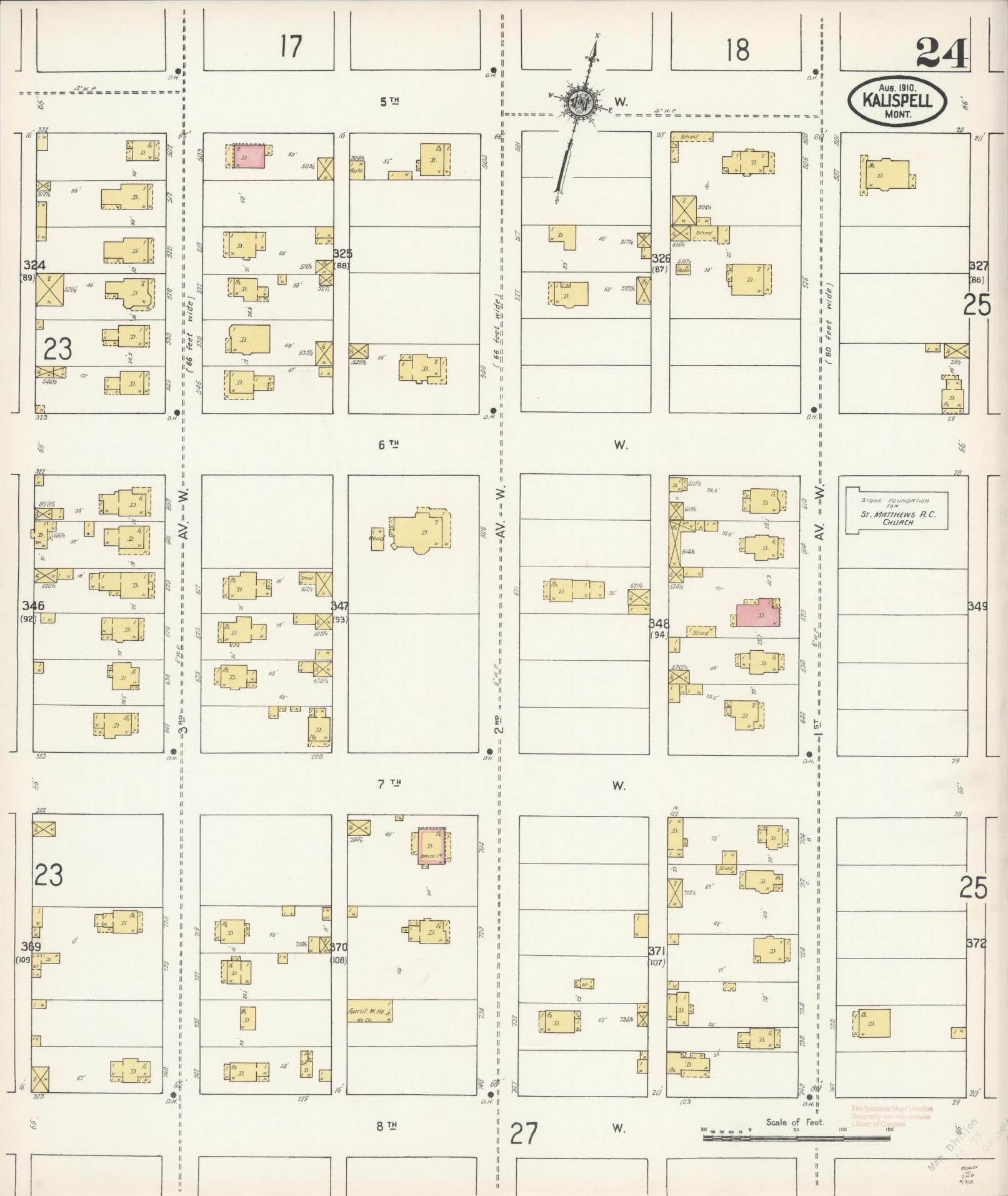 Sanborn Fire Insurance Map from Kalispell, Flathead County, Montana (1910), Sheet #0024 - Historic Sanborn Fire Insurance Map Print, vintage old map wall art, antique decor, genealogy gift, Montana Montana map
