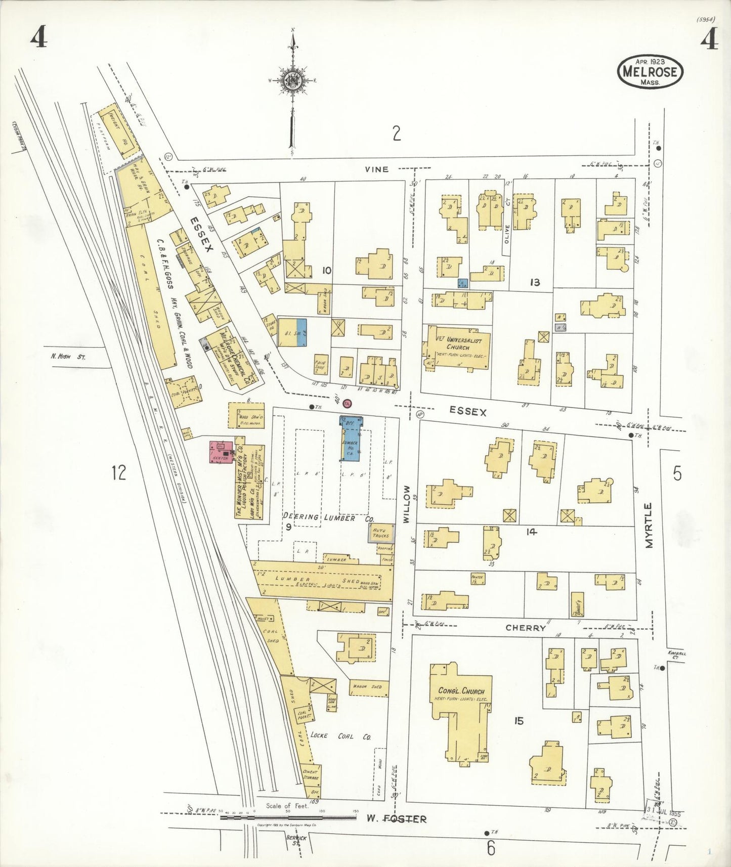 Sanborn Fire Insurance Map from Melrose, Middlesex County, Massachusetts (1923), Sheet #0004 - Complete Map Set gallery image, historic Sanborn map, vintage wall art, Massachusetts Massachusetts