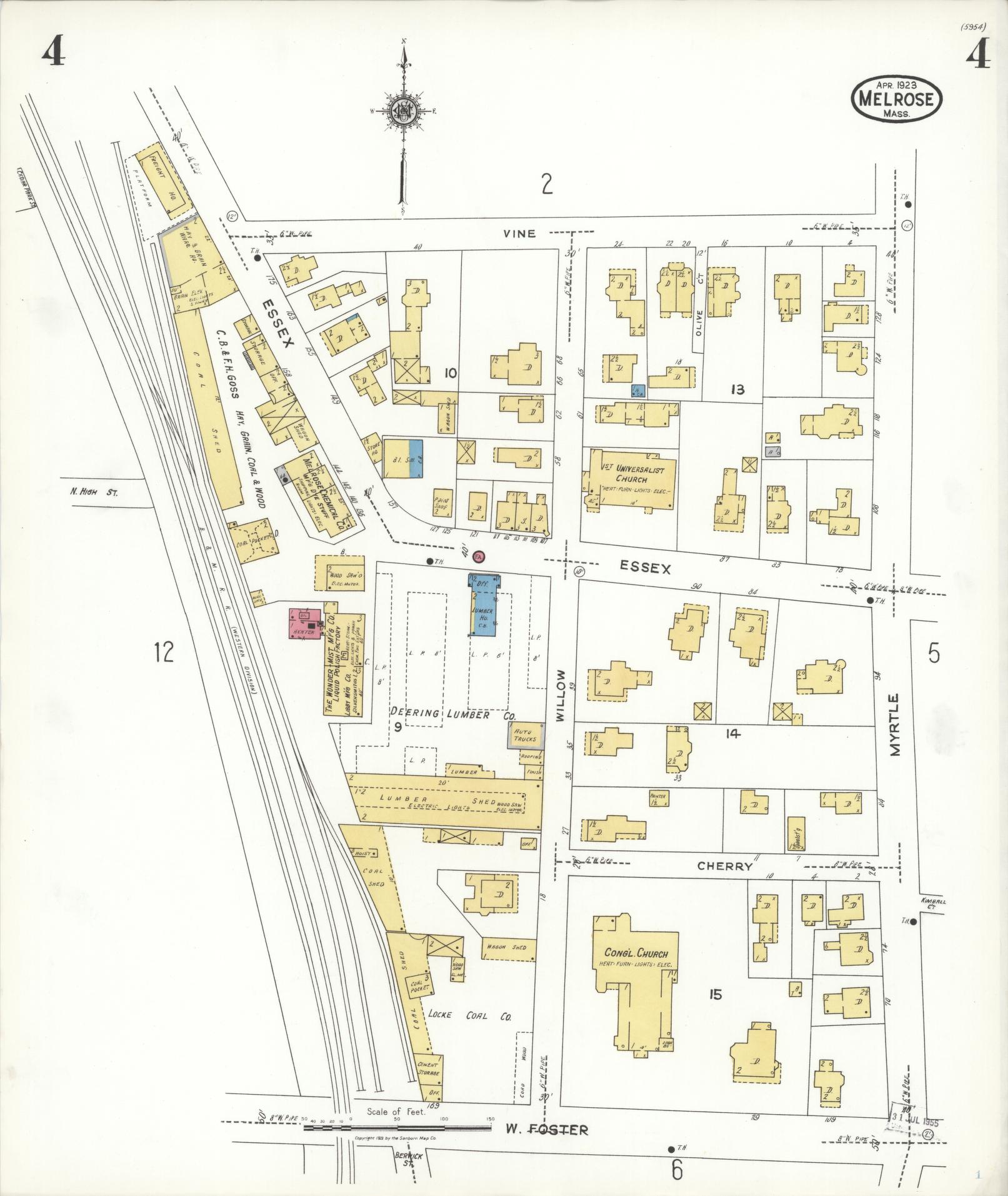 Sanborn Fire Insurance Map from Melrose, Middlesex County, Massachusetts (1923), Sheet #0004 - Complete Map Set gallery image, historic Sanborn map, vintage wall art, Massachusetts Massachusetts
