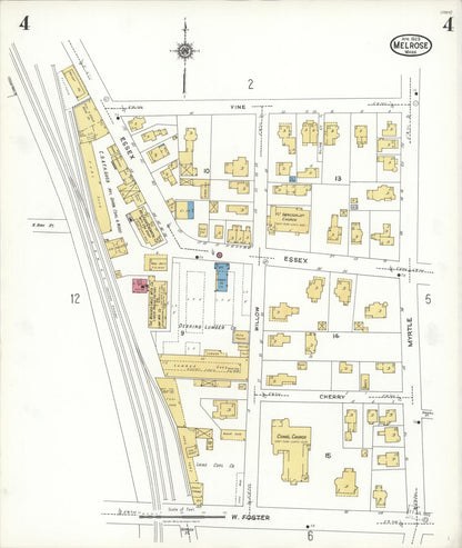Sanborn Fire Insurance Map from Melrose, Middlesex County, Massachusetts (1923), Sheet #0004 - Complete Map Set gallery image, historic Sanborn map, vintage wall art, Massachusetts Massachusetts