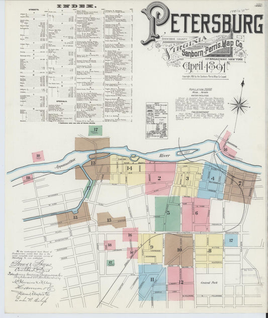 Sanborn Fire Insurance Map from Petersburg, Independent Cities, Virginia (1891), Sheet #0001 - Complete Map Set gallery image, historic Sanborn map, vintage wall art, Virginia Virginia
