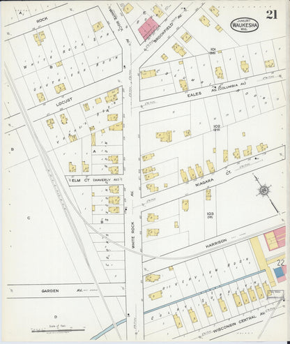 Sanborn Fire Insurance Map from Waukesha, Waukesha County, Wisconsin (1917), Sheet #0021 - Complete Map Set gallery image, historic Sanborn map, vintage wall art, Wisconsin Wisconsin