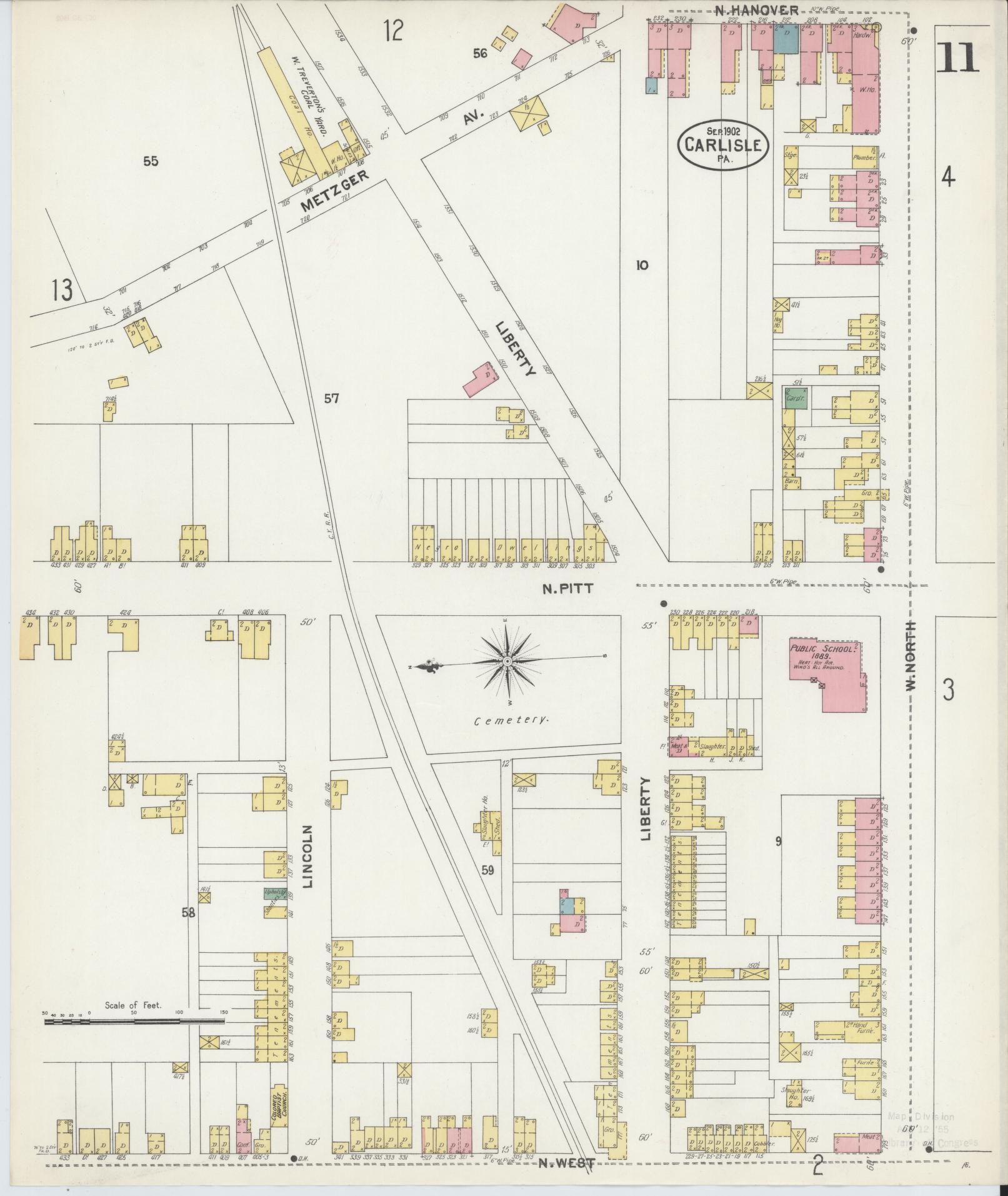 Sanborn Fire Insurance Map from Carlisle, Cumberland County, Pennsylvania (1902), Sheet #0011 - Historic Sanborn Fire Insurance Map Print, vintage old map wall art, antique decor, genealogy gift, Pennsylvania Pennsylvania map