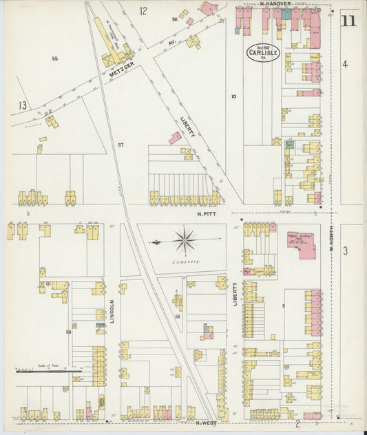 Sanborn Fire Insurance Map from Carlisle, Cumberland County, Pennsylvania (1902), Sheet #0011 - Historic Sanborn Fire Insurance Map Print, vintage old map wall art, antique decor, genealogy gift, Pennsylvania Pennsylvania map