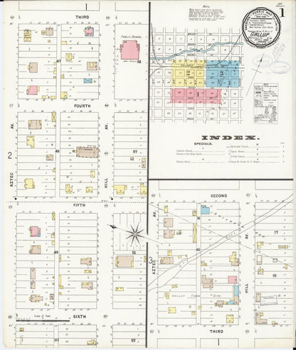 Sanborn Fire Insurance Map from Gallup, Mckinley County, New Mexico (1898), Sheet #0001 - Complete Map Set gallery image, historic Sanborn map, vintage wall art, New Mexico New Mexico
