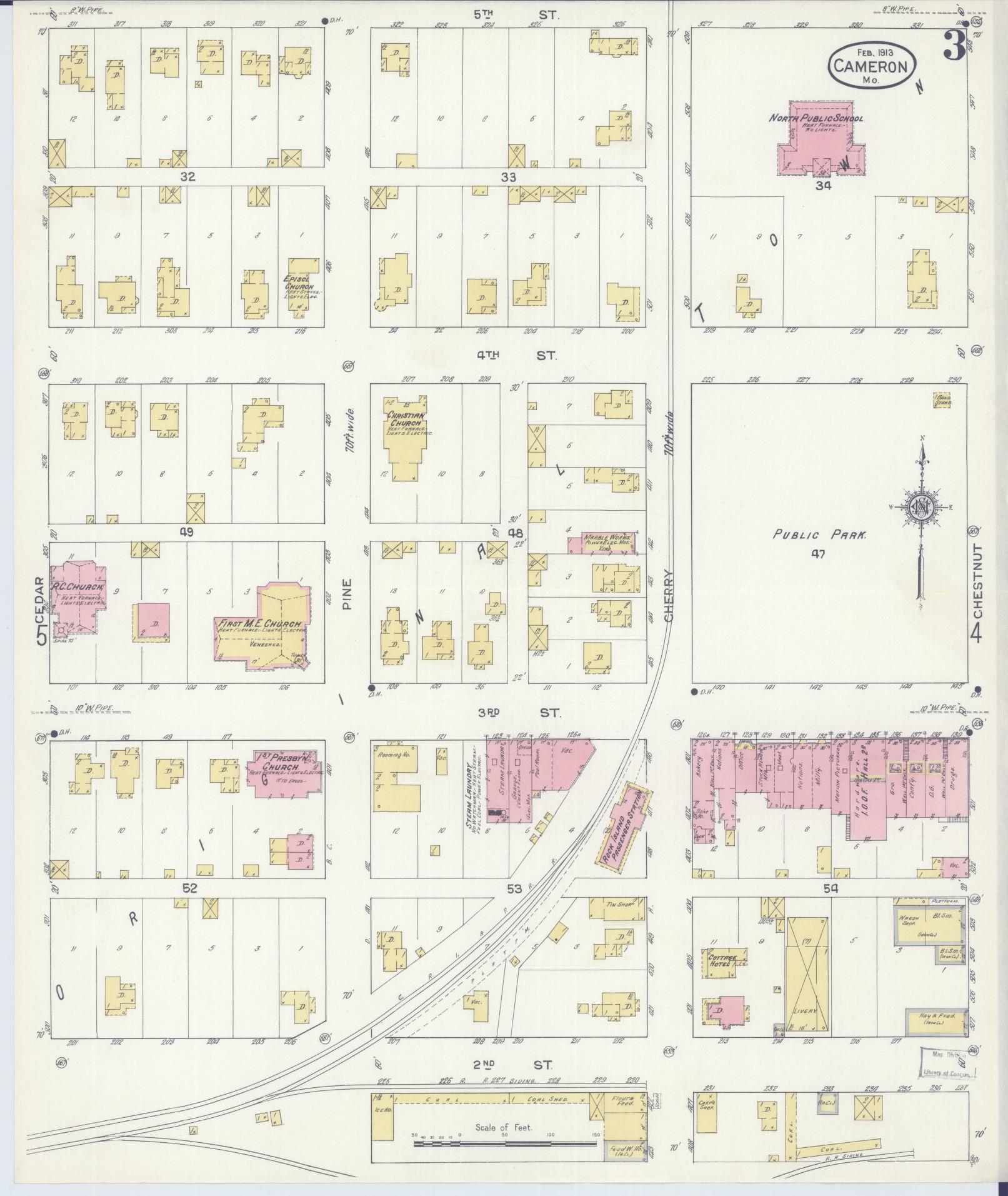 Sanborn Fire Insurance Map from Cameron, Clinton County, Missouri (1913), Sheet #0003 - Complete Map Set gallery image, historic Sanborn map, vintage wall art, Missouri Missouri