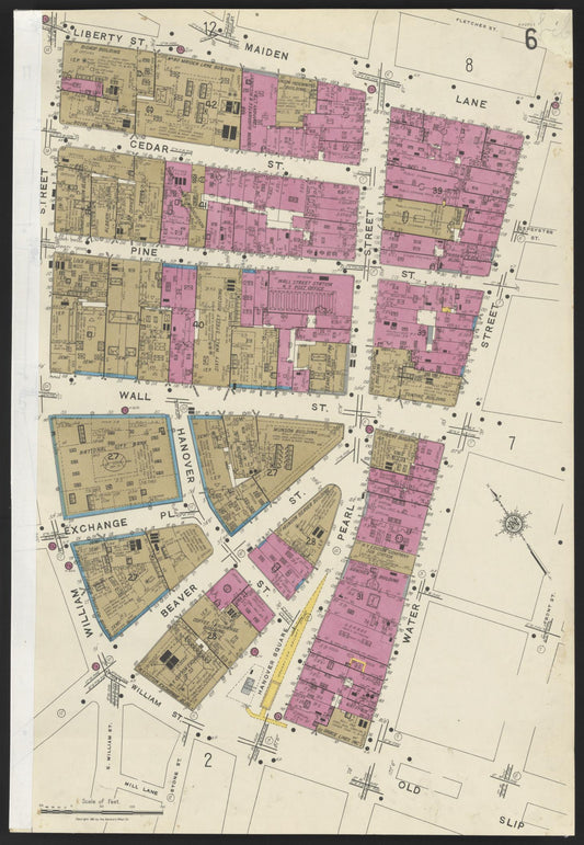 Sanborn Fire Insurance Map from New York, Bronx, Manhattan, New York (1923), Sheet #0006 - Historic Sanborn Fire Insurance Map Print, vintage old map wall art, antique decor, genealogy gift, New York New York map