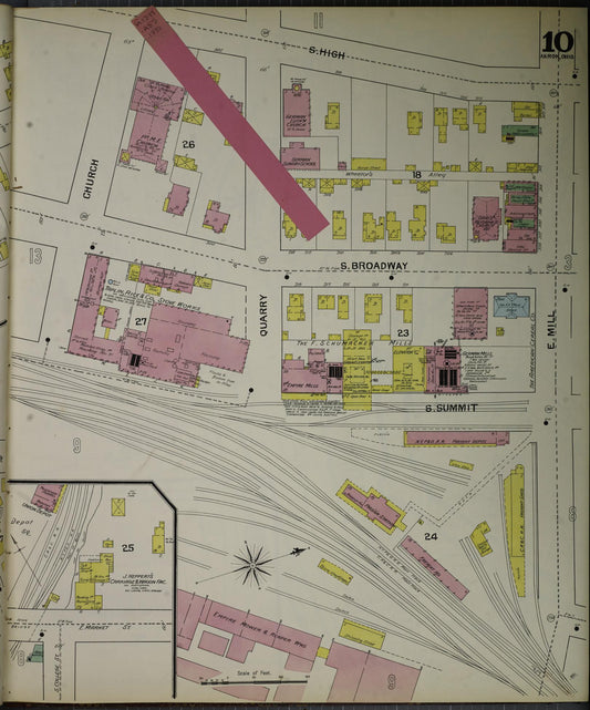 Sanborn Fire Insurance Map from Akron, Summit County, Ohio (1892), Sheet #0010 - Historic Sanborn Fire Insurance Map Print, vintage old map wall art, antique decor, genealogy gift, Ohio Ohio map
