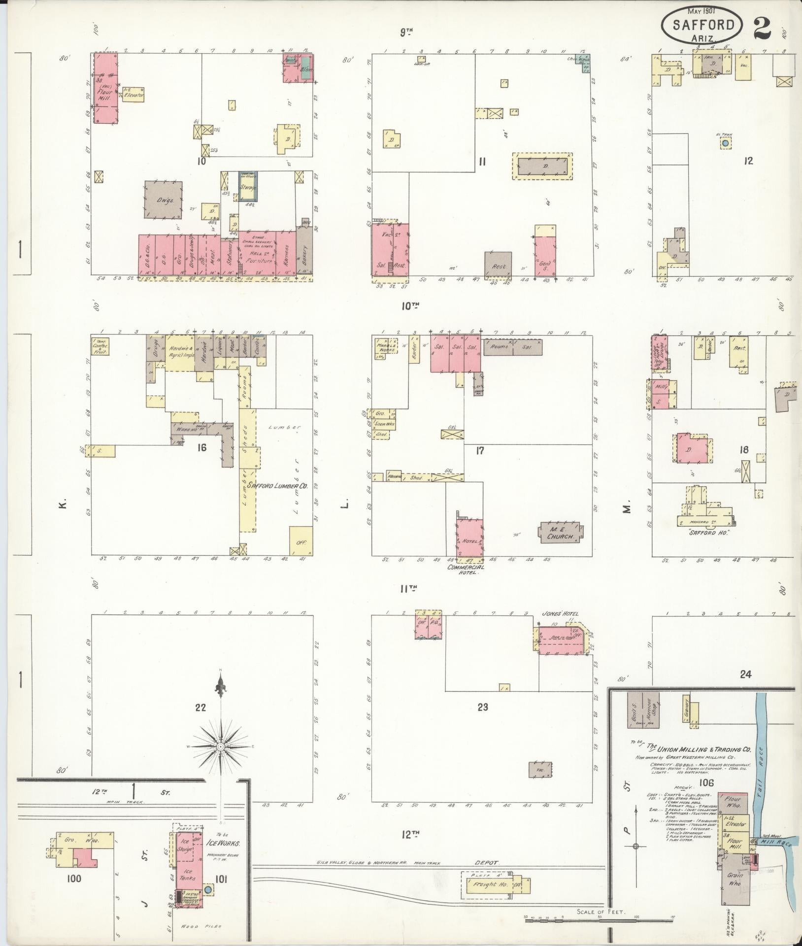 Sanborn Fire Insurance Map from Safford, Graham County, Arizona (1901), Sheet #0002 - Complete Map Set gallery image, historic Sanborn map, vintage wall art, Arizona Arizona
