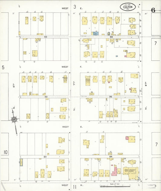 Sanborn Fire Insurance Map from Colton, San Bernardino County, California (1911), Sheet #0006 - Historic Sanborn Fire Insurance Map Print, vintage old map wall art, antique decor, genealogy gift, California California map