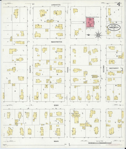 Sanborn Fire Insurance Map from Sandwich, De Kalb County, Illinois (1909), Sheet #0004 - Complete Map Set gallery image, historic Sanborn map, vintage wall art, Illinois Illinois