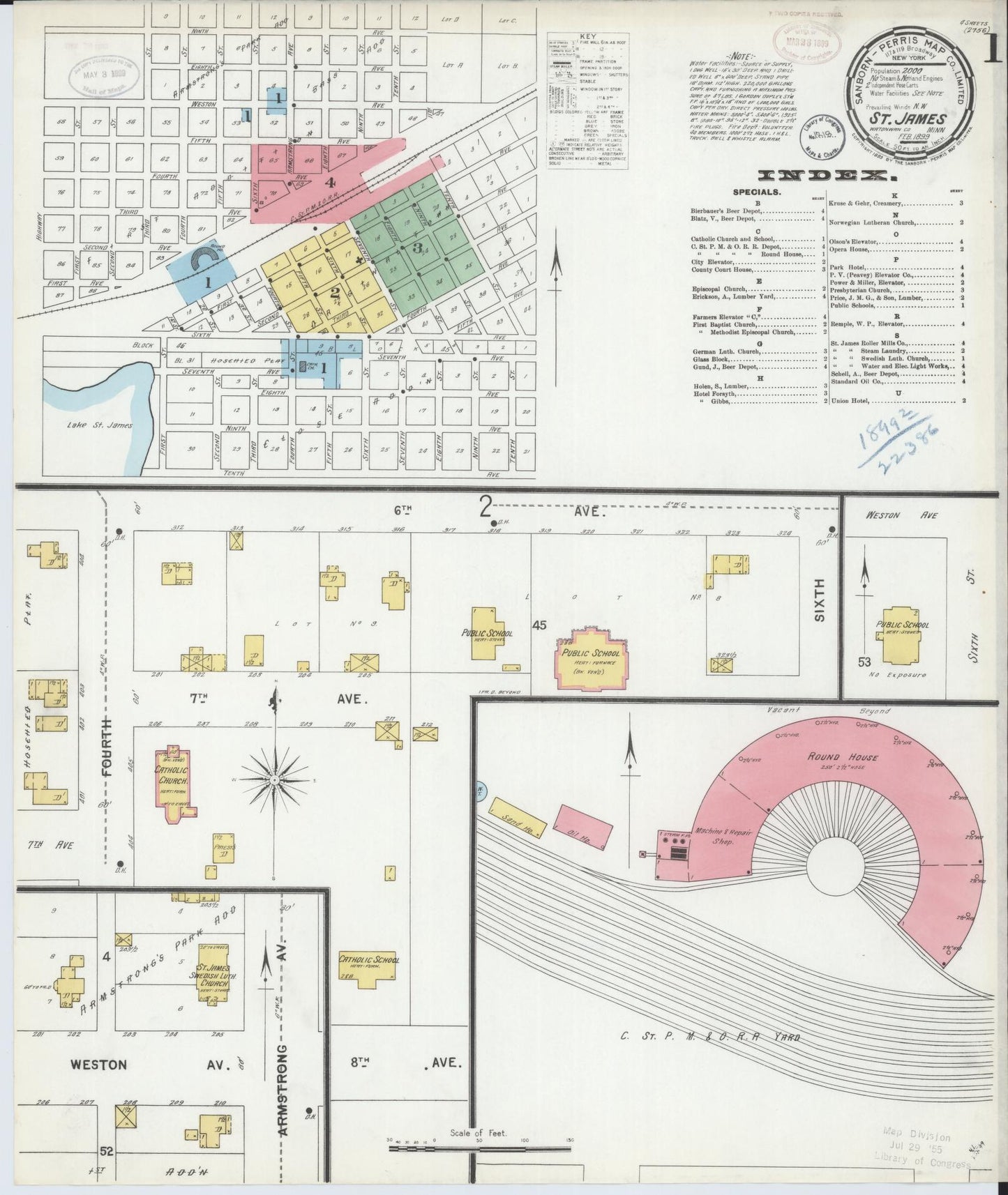 Sanborn Fire Insurance Map from Saint James, Watonwan County, Minnesota (1899), Sheet #0001 - Complete Map Set gallery image, historic Sanborn map, vintage wall art, Minnesota Minnesota