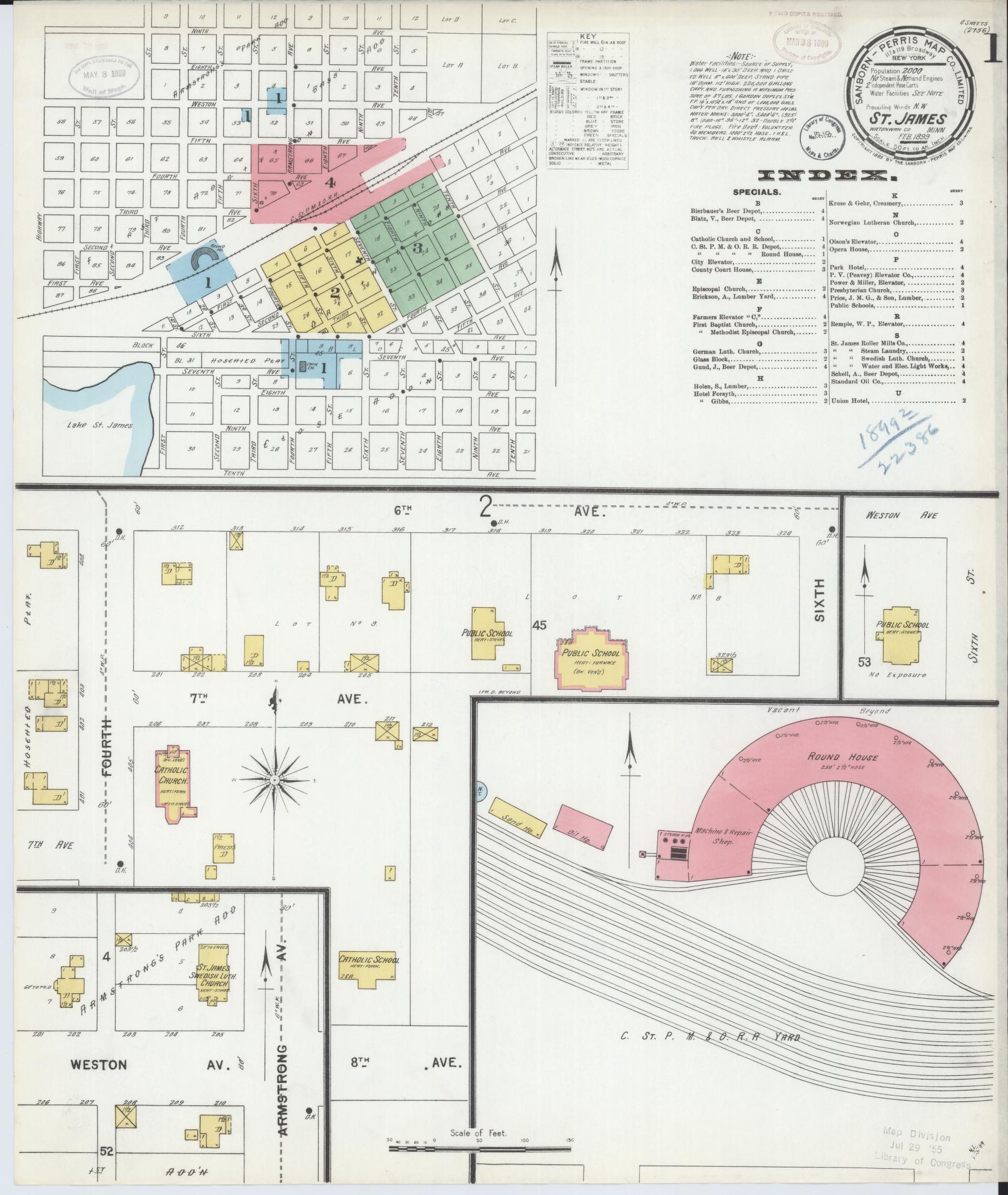 Sanborn Fire Insurance Map from Saint James, Watonwan County, Minnesota (1899), Sheet #0001 - Complete Map Set gallery image, historic Sanborn map, vintage wall art, Minnesota Minnesota