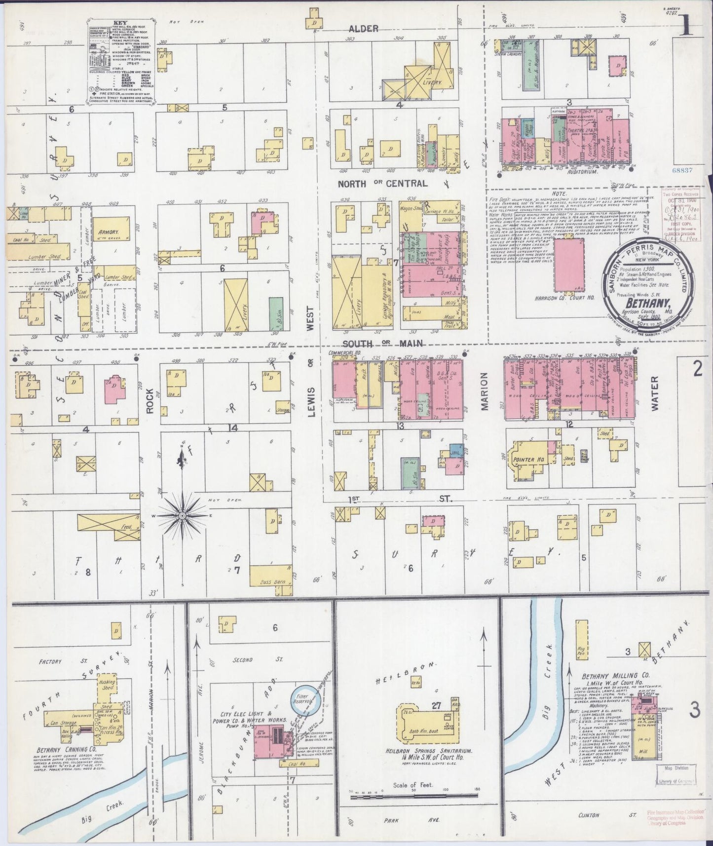Sanborn Fire Insurance Map from Bethany, Harrison County, Missouri (1900), Sheet #0001 - Historic Sanborn Fire Insurance Map Print, vintage old map wall art, antique decor, genealogy gift, Missouri Missouri map