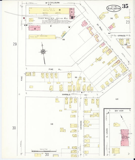 Sanborn Fire Insurance Map from Burlington, Chittenden County, Vermont (1912), Sheet #0035 - Historic Sanborn Fire Insurance Map Print, vintage old map wall art, antique decor, genealogy gift, Vermont Vermont map
