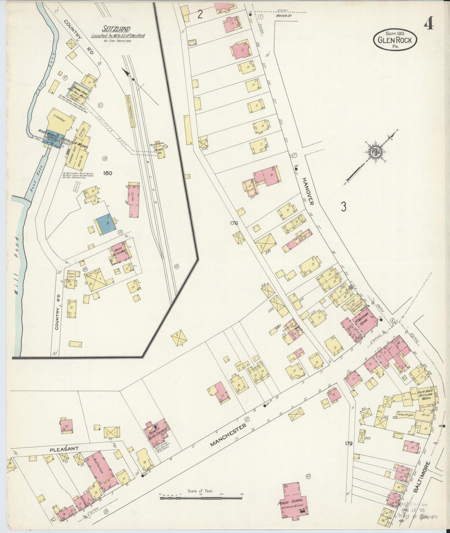 Sanborn Fire Insurance Map from Glen Rock, York County, Pennsylvania (1913), Sheet #0004 - Historic Sanborn Fire Insurance Map Print, vintage old map wall art, antique decor, genealogy gift, Pennsylvania Pennsylvania map