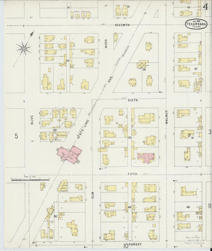 Sanborn Fire Insurance Map from Texarkana, Bowie County, Texas (1896), Sheet #0004 - Complete Map Set gallery image, historic Sanborn map, vintage wall art, Texas Texas