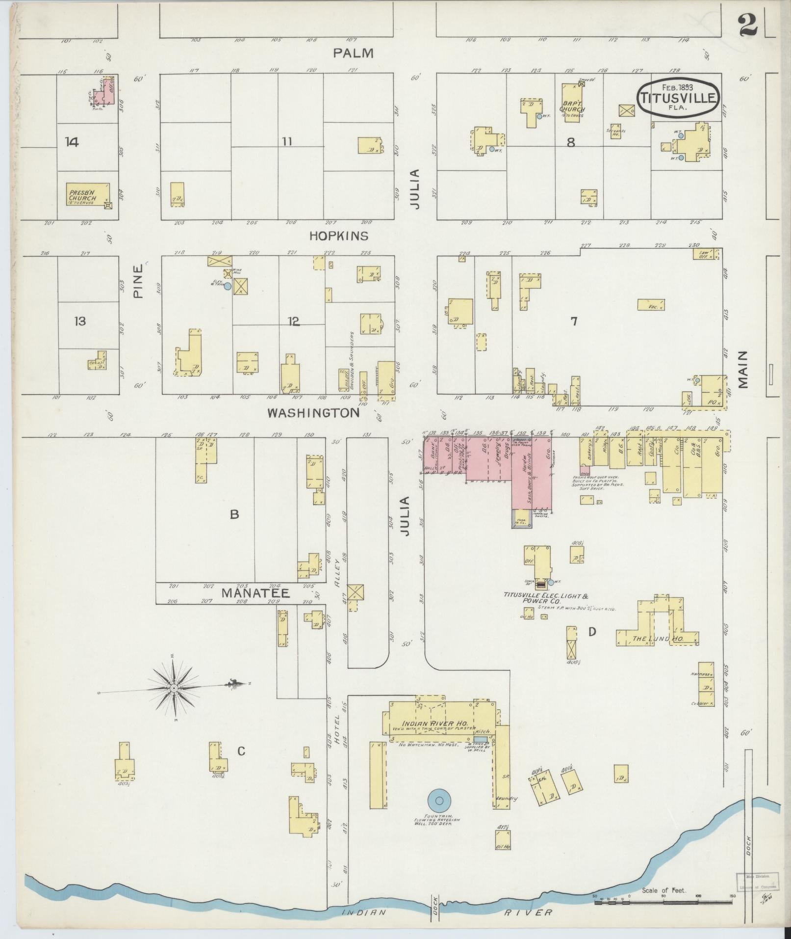 Sanborn Fire Insurance Map from Titusville, Brevard County, Florida (1893), Sheet #0002 - Historic Sanborn Fire Insurance Map Print, vintage old map wall art, antique decor, genealogy gift, Florida Florida map