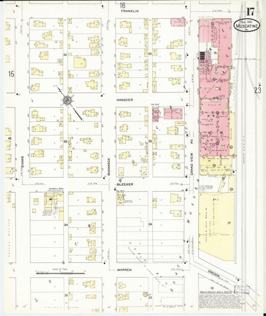 Sanborn Fire Insurance Map from Muscatine, Muscatine County, Iowa (1912), Sheet #0017 - Historic Sanborn Fire Insurance Map Print, vintage old map wall art
