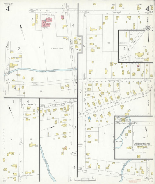 Sanborn Fire Insurance Map from Nunda, Livingston County, New York (1936), Sheet #0004 - Historic Sanborn Fire Insurance Map Print, vintage old map wall art, antique decor, genealogy gift, New York New York map