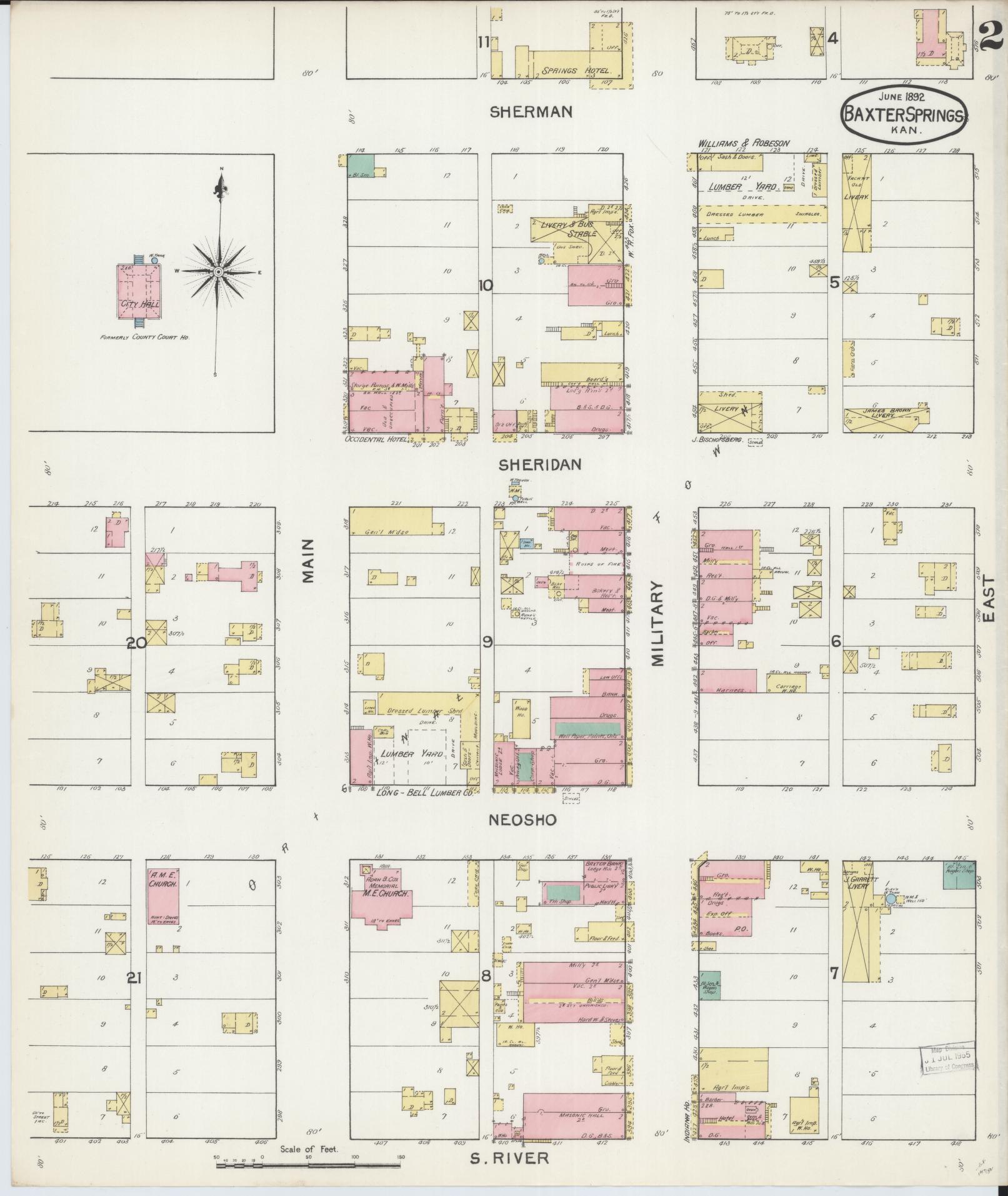 Sanborn Fire Insurance Map from Baxter Springs, Cherokee County, Kansas (1892), Sheet #0002 - Historic Sanborn Fire Insurance Map Print, vintage old map wall art, antique decor, genealogy gift, Kansas Kansas map