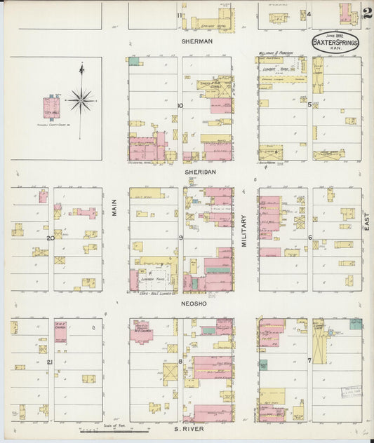 Sanborn Fire Insurance Map from Baxter Springs, Cherokee County, Kansas (1892), Sheet #0002 - Historic Sanborn Fire Insurance Map Print, vintage old map wall art, antique decor, genealogy gift, Kansas Kansas map